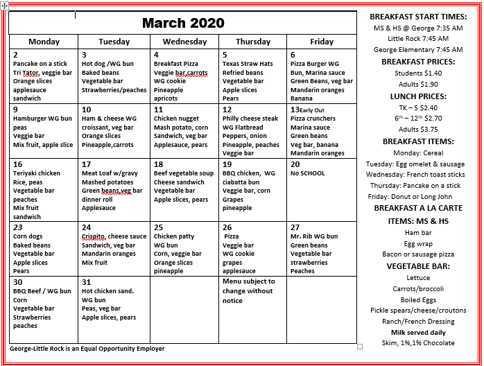 Lunch Menu - George-Little Rock Community Schools