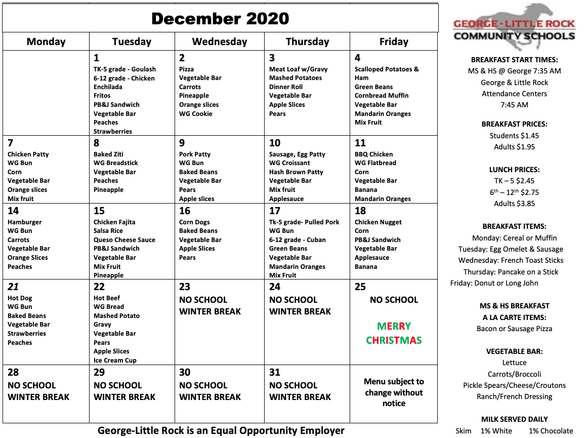 Lunch Menu - George-Little Rock Community Schools