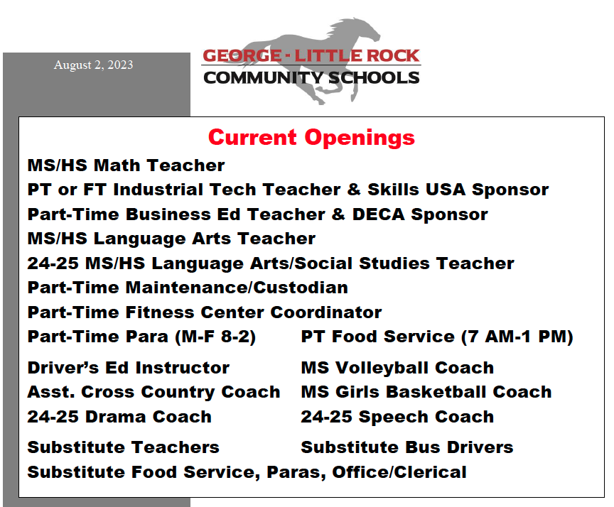 District Vacancies Rock Community Schools