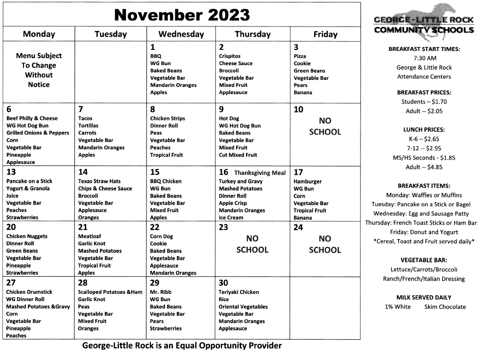 Lunch Menu - George-Little Rock Community Schools